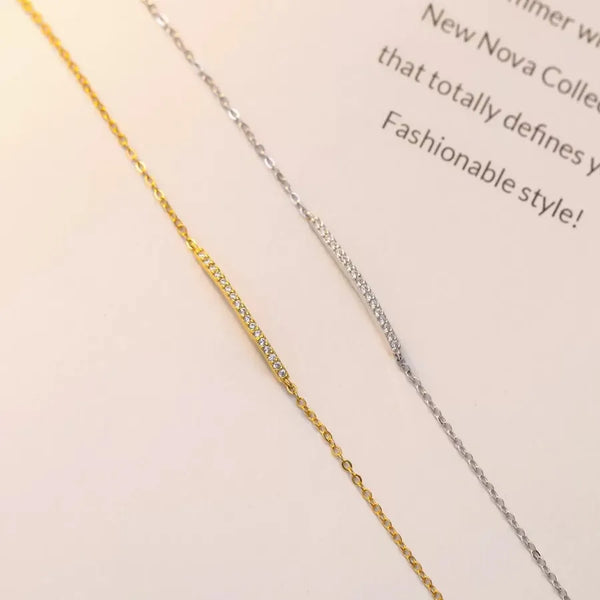 Geometric Simple Style Bracelet for Women in 925 Sterling Silver with Rhinestones and Micro Super Whisper Thin Chain