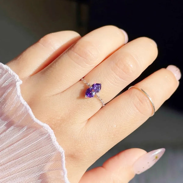 18K Gold Plated Adjustable Chain Ring Heart Water Drop Shape Sliding Clasp Zircon Ring