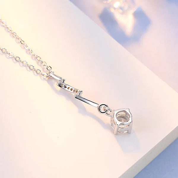 925 Silver Long Pendant Necklace Zircon Simple New Style Jewelry Waterdrop Geometric Pattern Silver Color Accessory