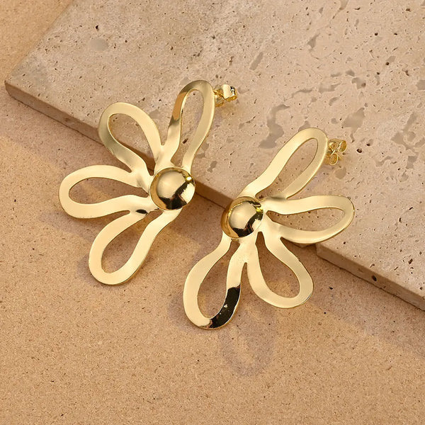1 Pair/Package Casual Elegant Square Petal Polishing 201 Stainless Steel 18K Gold Plated Earrings