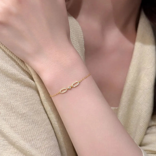 Geometric Bracelets for Women in 925 Sterling Silver with 18K Real Gold Electroplated and Zircon Inlay