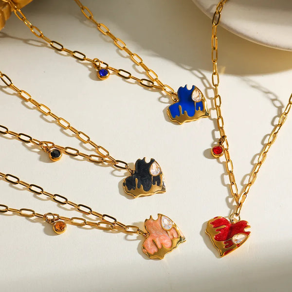Heart Shape Pendant Necklace for Women in 201 Stainless Steel with 18K Gold Plated Coating 0.03µm and Zircon