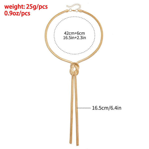 Copper snake chain Plating Lines Knot Pendant Necklace