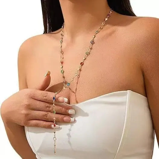 Y-shaped Long Women's Necklace Heart Pendant Sweater Chain Tassel Collarbone Chain Rose Gold and Silver Colors Stainless Steel