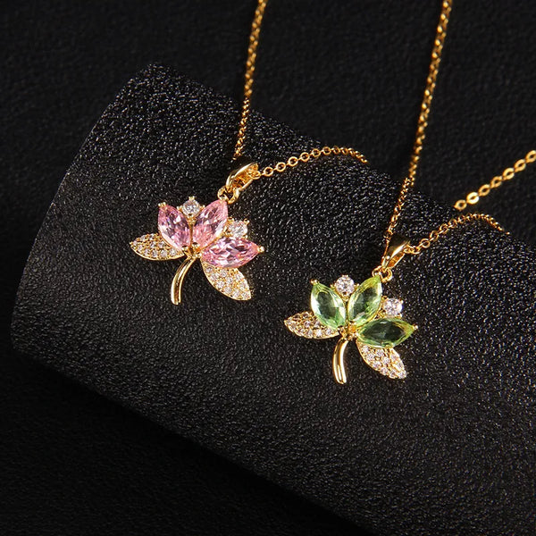 Wholesale Jewelry Elegant Streetwear Leaf Flower Titanium Steel Copper Zircon Plating Pendant Necklace