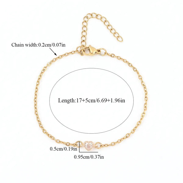 201 Stainless Steel Artificial Crystal Heart Shape Bracelets