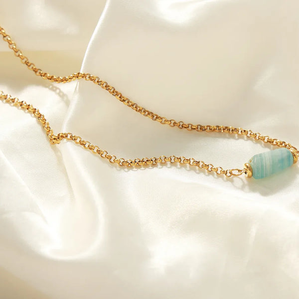 Wholesale Jewelry Simple Style Geometric Titanium Steel Natural Stone 18K Gold Plated Plating Inlay Necklace