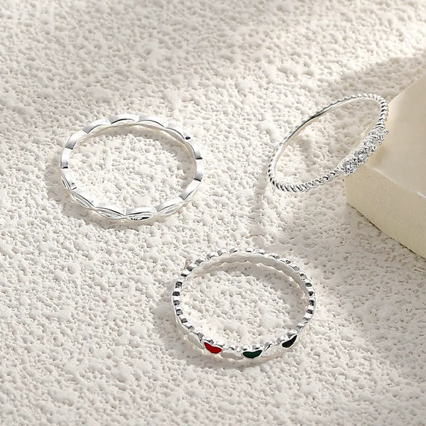 925 Sterling Silver Geometric Solid Color Twist Rings