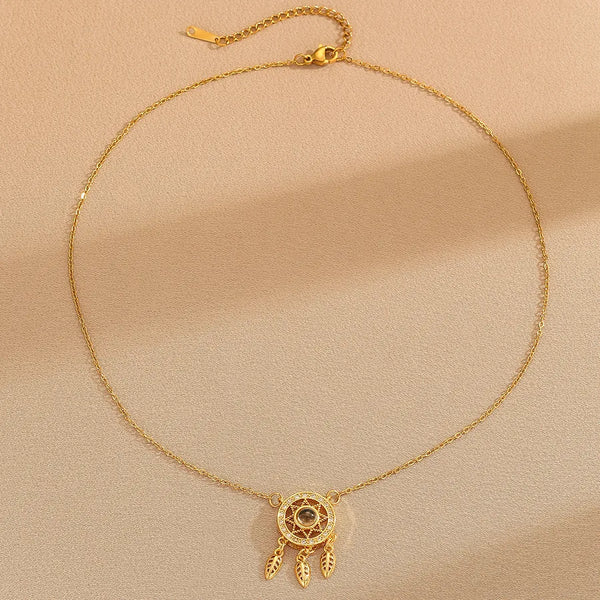 vintage style dreamcatcher copper 18k gold plated pendant necklace