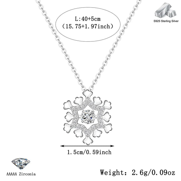 Snowflake Necklace For Women in 925 Sterling Silver with Platinum Plated 0.03µm and Zircon Inlay on Cable Chain