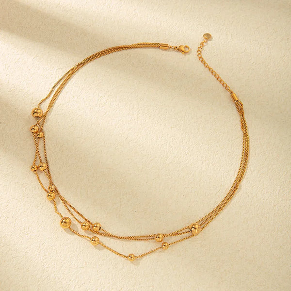 Wholesale Jewelry Elegant Simple Style Ball 304 Stainless Steel 14K Gold Plated Layered Three Layer Necklace