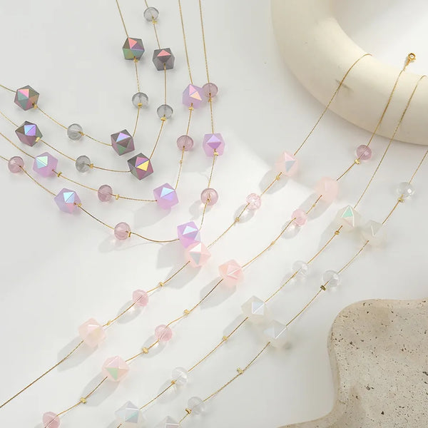 Shiny Crystal Long Geometric Simple 18K Gold Plated 304 Stainless Steel Vacuum Electroplated Necklace Sweater Chain Women Tassel Accessories