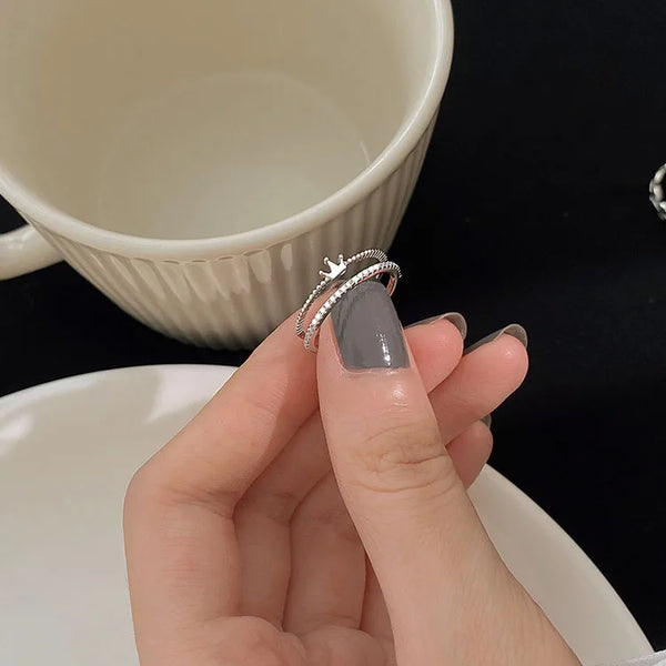 casual simple style crown copper plating inlay zircon silver plated open ring