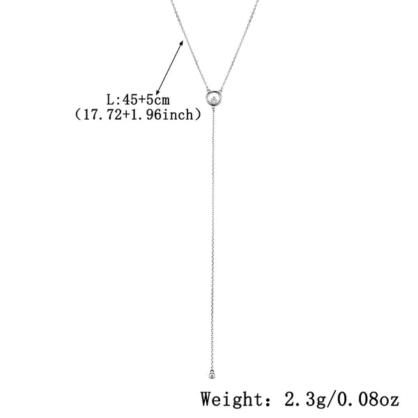 925 Sterling Silver Round Solid Color Zircon White Gold Plated Long-Lasting Plated 925 sterling silver cable chain Y-Necklace