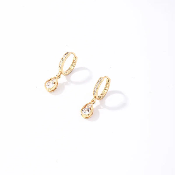1 Pair Casual Sweet Simple Style Round Water Droplets Plating Inlay 304 Stainless Steel Copper Zircon Gold Plated Drop Earrings