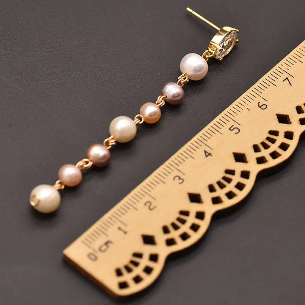 simple style tassel pearl beaded plating drop earrings 1 pair