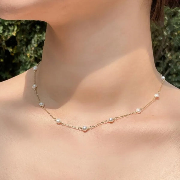 925 Sterling Silver cable chain Pearl Geometric Necklace