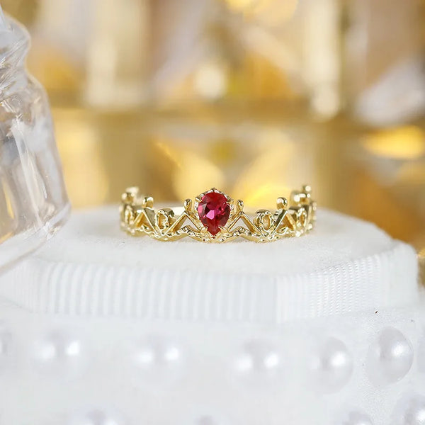Fashionable Commuter Style Lace Ring S925 Silver Plated 14K Gold Red Ruby Sky Blue Series Ring Luxury Elegance Women's Jewelry