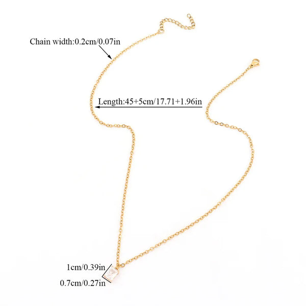 201 Stainless Steel Artificial Crystal Copper Rectangle Pendant Necklace