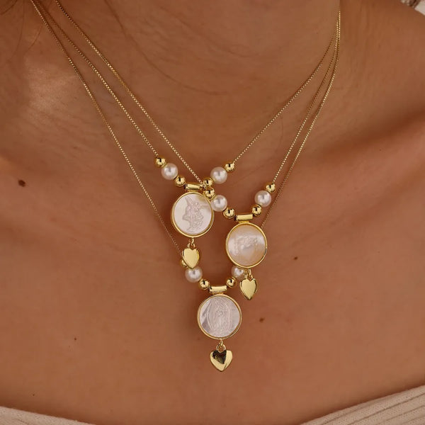 18K Gold Plated Copper Water Plated and Color Retention Round Virgin Mary Heart Shape (Jewelry) Waterproof Non-Fading Box Chain/Square Pearl Chain Pendant Necklace for Women Valentine's Day Daily Festival Lobster Clasp