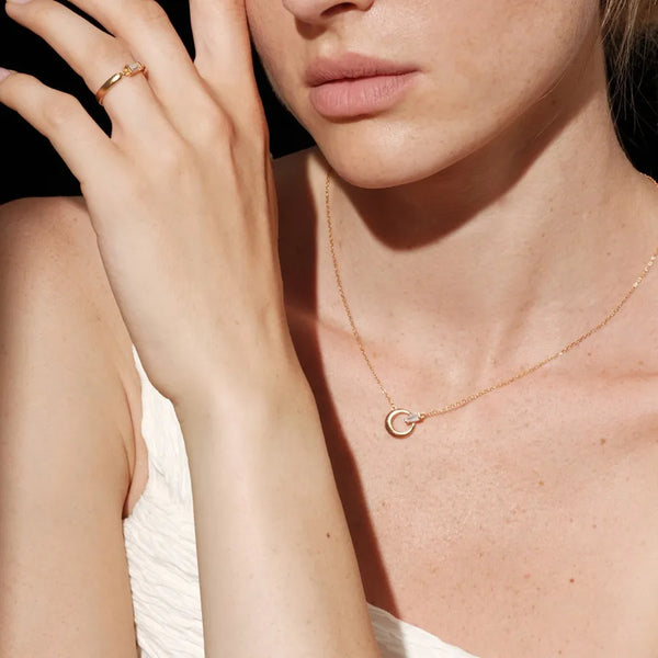 Asymmetrical Pendant Necklace for Women in Simple Style, 925 Sterling Silver with 18K Real Gold Plated and Zircon Inlay