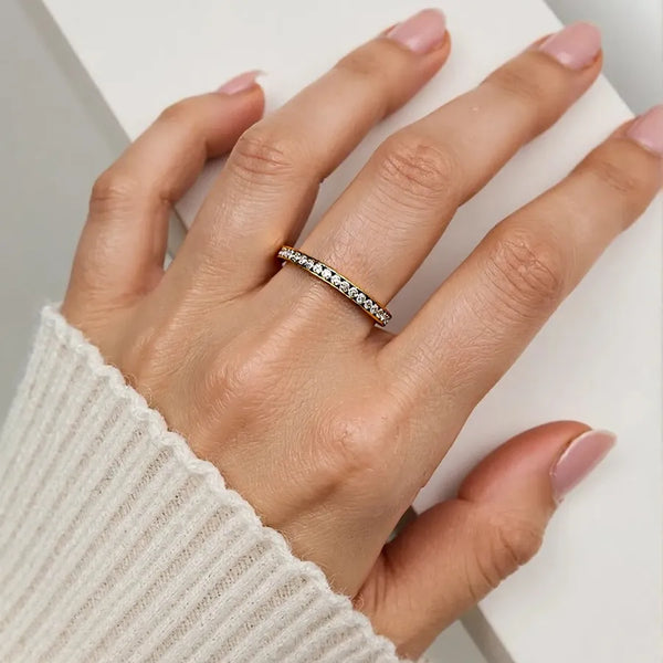 Stackable Single Row Flash Diamond Ring Autumn Winter Fashionable Stainless Steel Gold Plated Fingertip Ring Versatile Jewelry Accessory