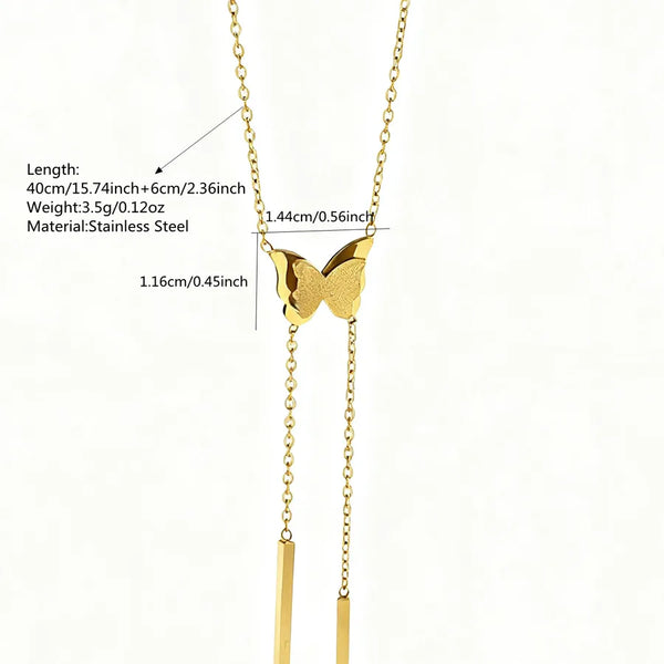 Wind Butterfly Tassel Design 18K Gold Plated 304 Stainless Steel Vacuum Electroplated Necklace Suitable for Women to Wear Daily or to Parties