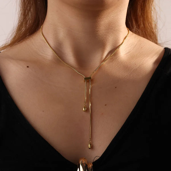 Square Pendant Necklace For Women in 304 Stainless Steel with Electroplated 18K Real Gold Plated 0.03µm Thick Coating and Snake Chain