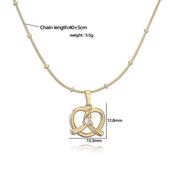 Copper 18K Gold Plated Plating Inlay Heart Shape Zircon Pendant Necklace