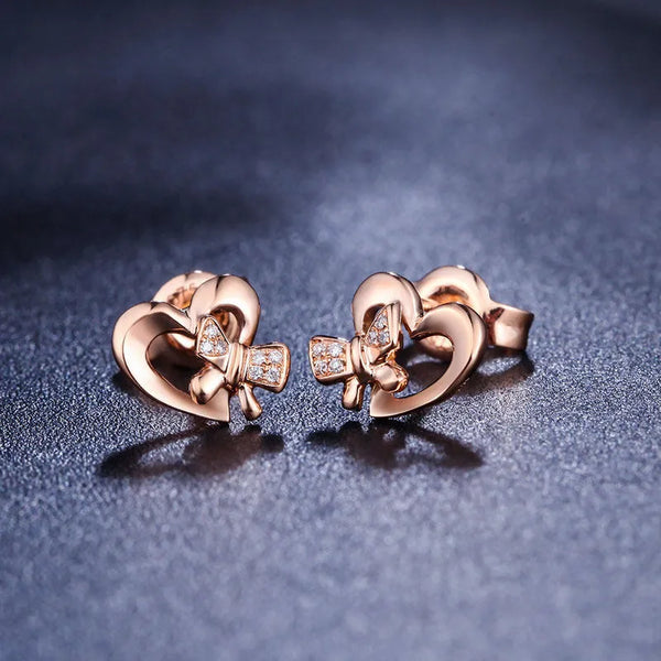 S925 Silver Butterfly Heart-Shaped Earrings  Celebrity Style Embedded Elegant Diamond Geometric Pattern