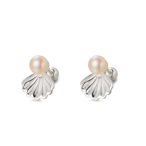 1 Pair 925 Sterling Silver Freshwater Pearl Shell Ear Studs