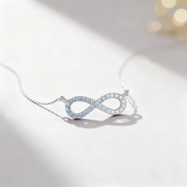 Farfan S925 Sterling Silver Silver Infinity Love Figure Eight Inlaid Zircon Necklace for Women Electroplated Simple Collarbone Chain