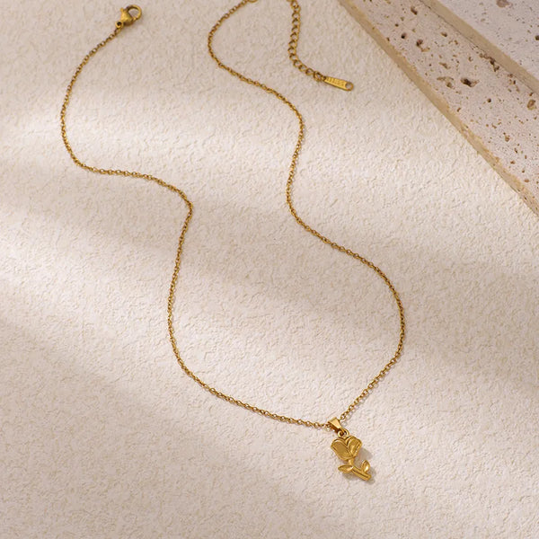 Flower Pendant Necklace for Women in 18K Real Gold Plated with PVD Coated Finish, 304 Stainless Steel, Featuring Cable Chain