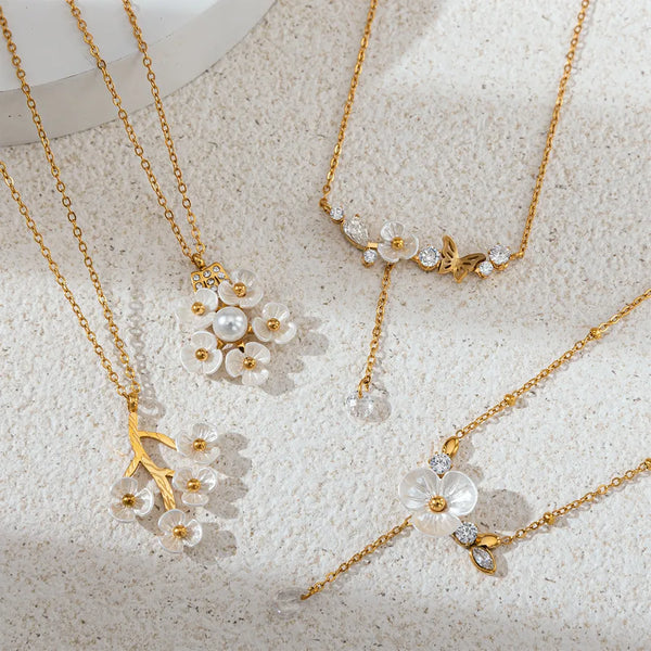 Pastoral Flowers Necklace for Women in Waterproof Non Tarnish Titanium Steel with Electroplated Gold Plating
