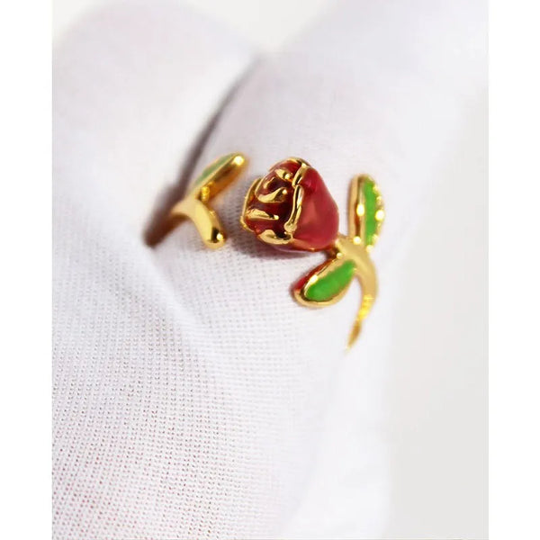 Elegant Retro Romantic Rose Brass Enamel Open Rings 1 Piece