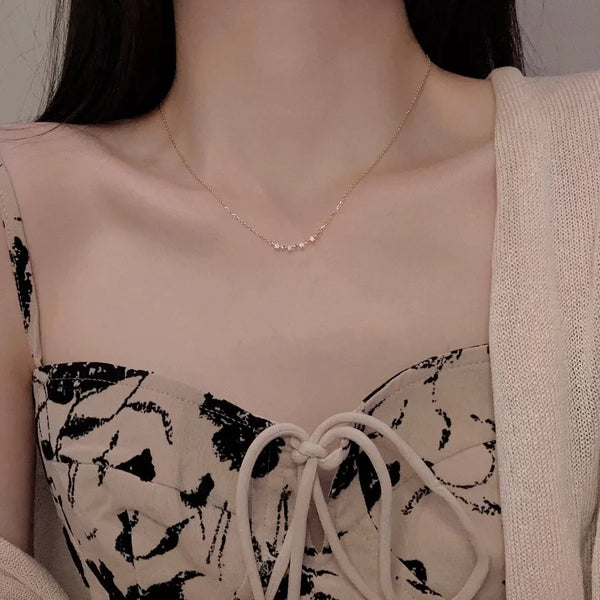 S925 Sterling Silver Silver Gold-Plated Star Necklace for Women, Simple Collarbone Chain, Geometric Zircon Rose Gold