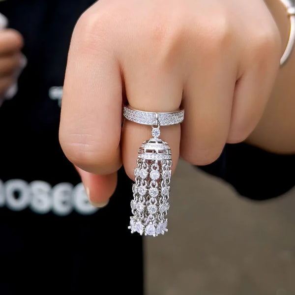 Women’s Tassel Ring in Copper with Waterproof Non Tarnish Craft, Rhodium Plated Gold Plating and Zircon Inlay
