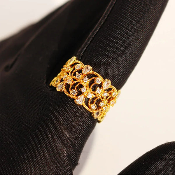 Brass 24K Gold Plated Inlay Geometric Zircon Open Rings