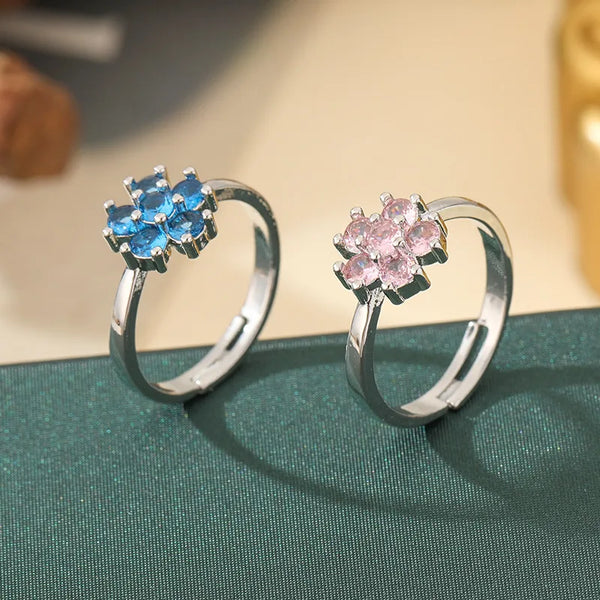 Electroplated Copper Flower Ring for Women Featuring Pink Zircon Inlay