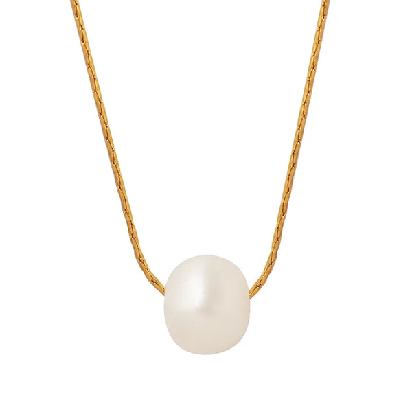 Wholesale Jewelry Simple Style Classic Style Round 304 Stainless Steel Freshwater Pearl 18K Gold Plated Pendant Necklace