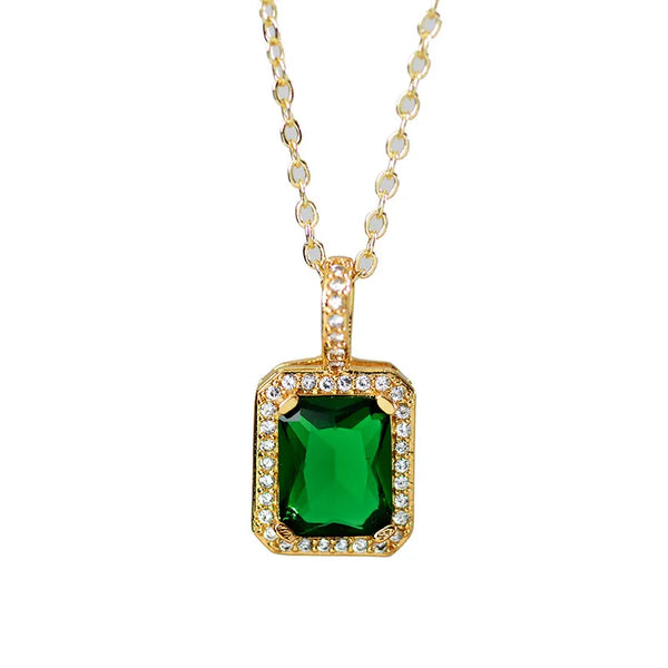 Copper Gold Plated Fashion Gold Plated Square Zircon Pendant Necklace