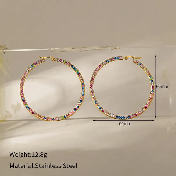 1 Pair Elegant Circle Plating Inlay 304 Stainless Steel Rhinestones 18K Gold Plated Earrings