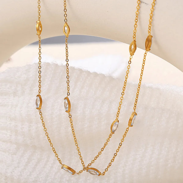 Eye Necklace For Women in 304 Stainless Steel with 18K Real Gold Plated Coating 0.03µm-0.05µm Featuring Zircon and Cable Chain