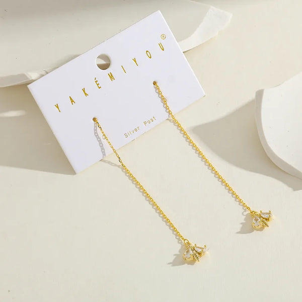 14K Gold Plated Copper Bee Pendant Earrings With Embedded Zirconia Long Chain Stylish Casual Fashion For Women Girls
