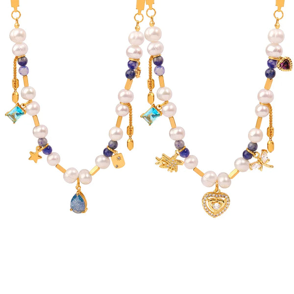 elegant vacation french style heart shape freshwater pearl titanium steel copper beaded plating inlay 18k gold plated pendant necklace