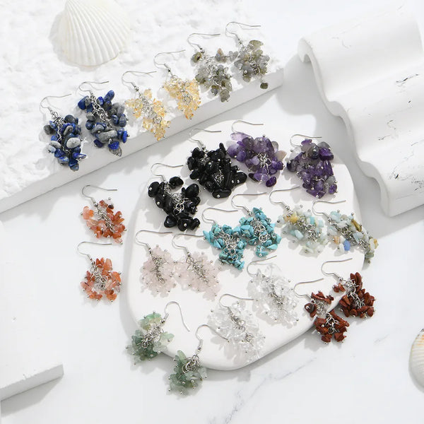 Handmade Natural Crystal Long Tassel Earrings Fashionable Elegant Geometric Pattern Women's Jewelry Accessories