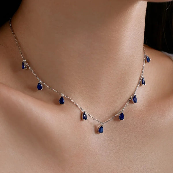 925 Sterling Silver Zircon Plating Inlay Water Droplets Pendant Necklace
