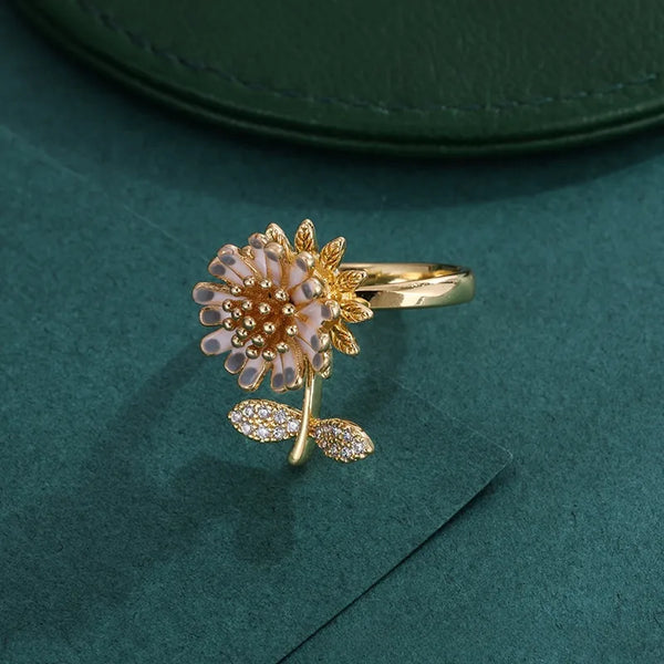 Sunflower Open Ring for Women in Gold Electroplated Copper