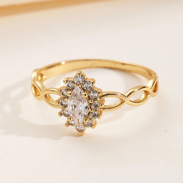 Fashionable Ins Style Micro Paved Zircon Oval Ring Women's Casual Everyday Jewelry Copper Alloy Electroplated Gold Finish
