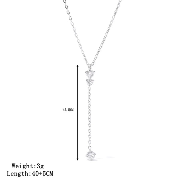 Minimalist Trendy Long Rhinestone 304 Stainless Steel 18K Gold Plated Vacuum Electroplating (Furnace) 0.03µm-0.05µm Square Pendant Necklace Waterproof Non-Fading Feminine Pendant Jewelry